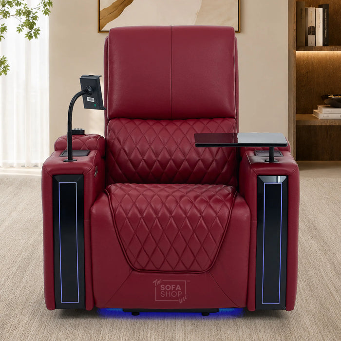 Riser Recliner Chair in Red Real Leather | Hi-Tech Armchair with Dual Motor Lift + Vibration Massage+ Heated Lumbar + Cooling, Heating Cupholders + Power Headrest | Assisi | The Sofa Shop