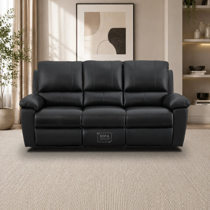 3+1 Electric Recliner Sofa Set In Black Real Leather | Recliner Sofa Suite With Power Recline + Drop-Down Table + Cup Holders + USB-C Charging | Trento | The Sofa Shop