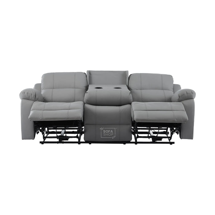 3 Seater Electric Recliner Sofa In Light Grey Real Leather | Power Recliner With Drop-Down Table & USB+C Charging | Comfortable & Family-Friendly Sofa | Trento | The Sofa Shop