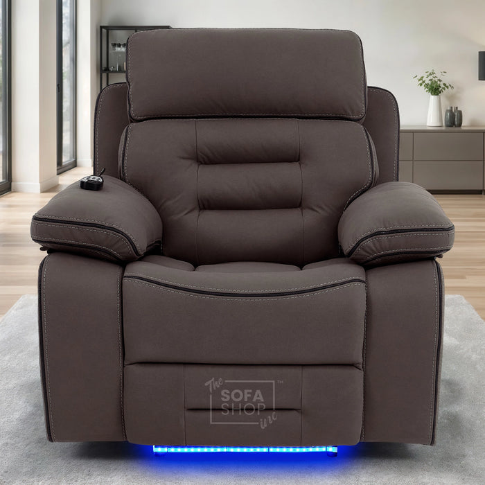 1 Seater Dark Brown Fabric Electric Recliner Cinema Armchair | Hi-Tech Recliner Chair with 8-Point Massage, Heated Lumbar, Cooling Cupholder, Power Headrest & Power Grommet | Tuscany | The Sofa Shop