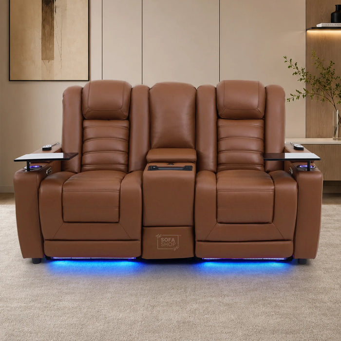 2 Seater Smart Tech Electric Recliner Cinema Sofa | Luxury Theatre Seating | Brown Real Leather | Modena