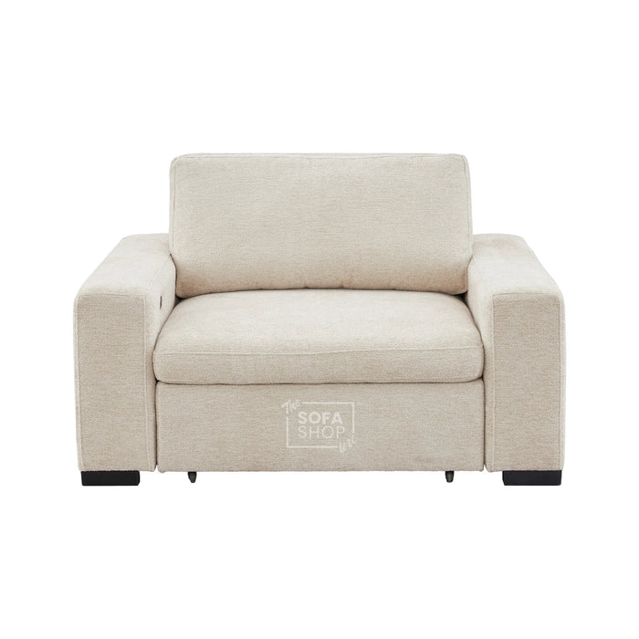Extendable Electric Sofa Bed Chair in Cream Chenille | 1 Seat Power Sliding Sofa Bed Perfect for Home Cinema & Theatre Room | USBc & Sliding Buttons | Palma | The Sofa Shop