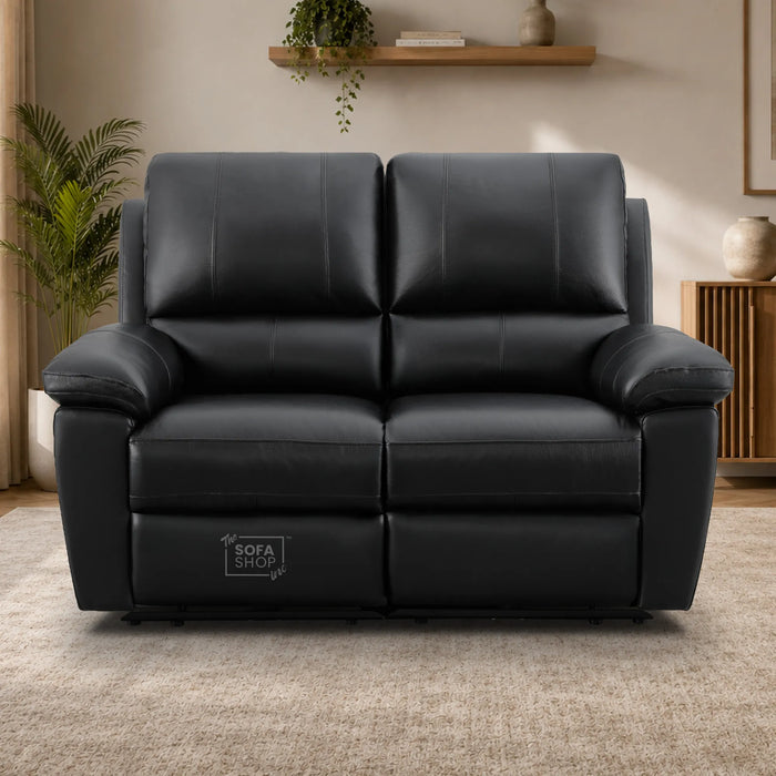 2 Seater Electric Recliner Sofa In Black Real Leather | Smooth Power Recliner, USB-C Charging | Trento | The Sofa Shop