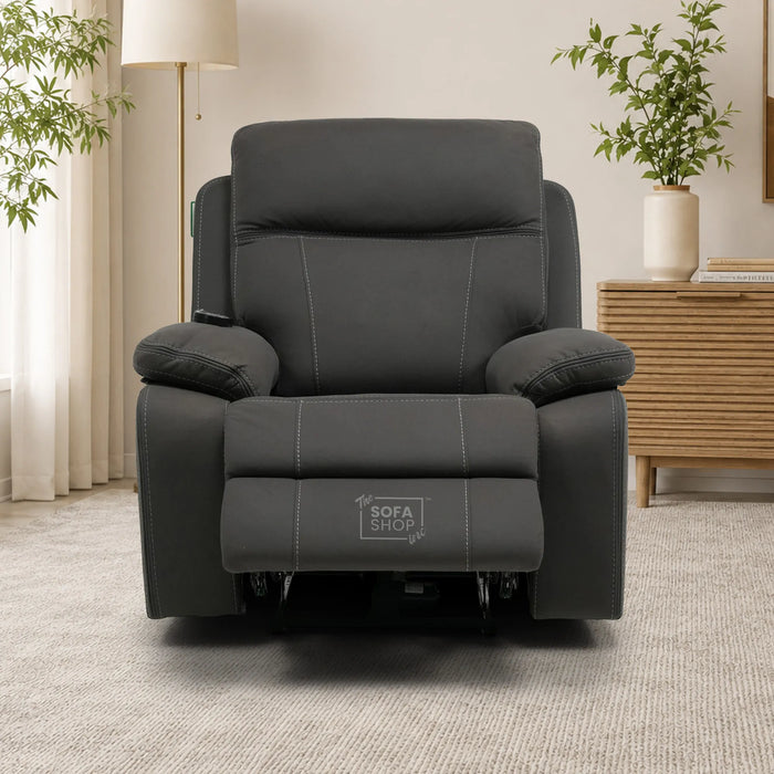 1 Seater Cinema Chair in Grey Resilience Fabric | Hi-Tech Recliner Chair with Power Recline + Power Headrest + Vibration Massage + USB Charging | Sample | Vinsonova | The Sofa Shop