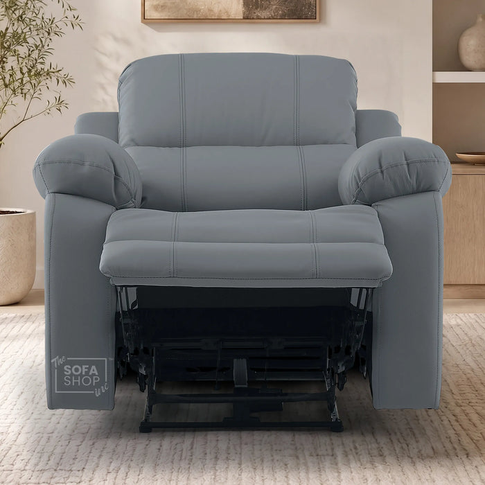 Trento Electric Recliner Chair in Grey Real Leather | Power Recline, Padded Armrests & Lumbar Support | The Sofa Shop
