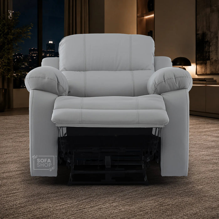 Trento Electric Recliner Chair in Light Grey Real Leather | Power Recline, Padded Armrests & Lumbar Support | The Sofa Shop