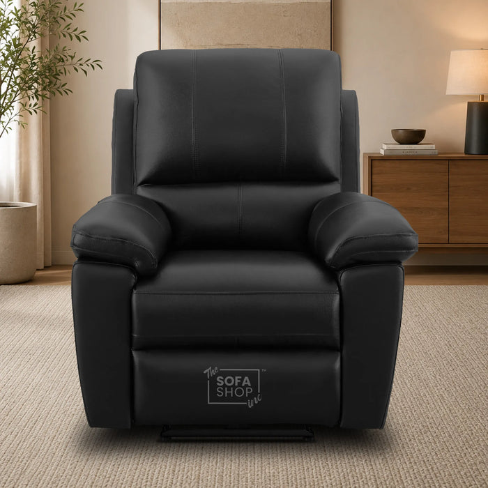 3+1 Electric Recliner Sofa Set In Black Real Leather | Recliner Sofa Suite With Power Recline + Drop-Down Table + Cup Holders + USB-C Charging | Trento | The Sofa Shop