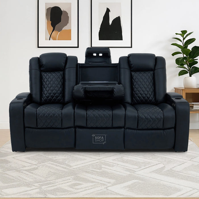 Real Leather 3+2 Cinema Sofa Set in Black | Electric Recliner Cinema Sofa Package | Power Lumbar + Wireless Charger + Adjustable Headrests + USB | Milano | The Sofa Shop