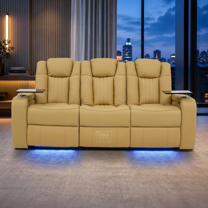 3 Seater Smart Tech Electric Recliner Cinema Sofa | Tan Real Leather | Capri