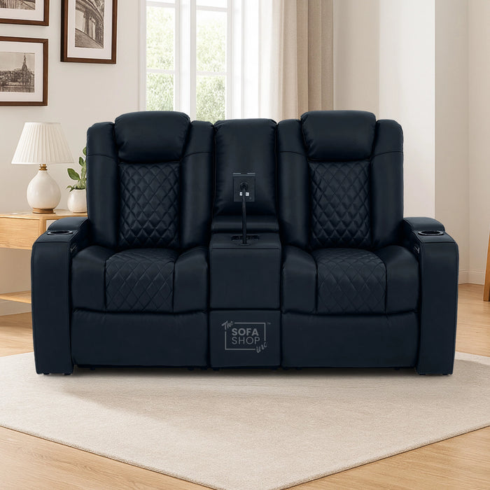 Real Leather 3+2 Cinema Sofa Set in Black | Electric Recliner Cinema Sofa Package | Power Lumbar + Wireless Charger + Adjustable Headrests + USB | Milano | The Sofa Shop