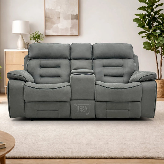2 Seater Grey Fabric Electric Recliner Cinema Sofa | Power Functions, Bluetooth Speakers, Wireless Charging & Storage | Tuscany | The Sofa Shop