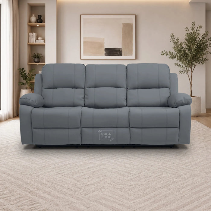 3 Seater Electric Recliner Sofa In Grey Real Leather | Power Recliner With Drop-Down Table & USB+C Charging | Comfortable & Family-Friendly Sofa | Trento | The Sofa Shop