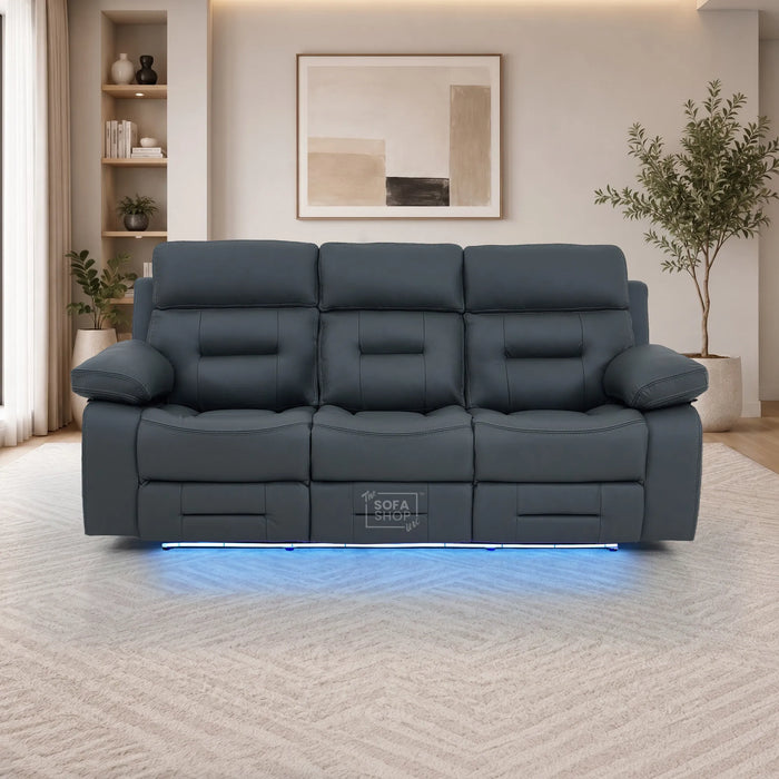 3 Seater Cinema Sofa in Grey Genuine Leather | Hi-Tech Couch with Power Recline + Power Headrests + Wireless Charging + Speakers | Sicily | The Sofa Shop