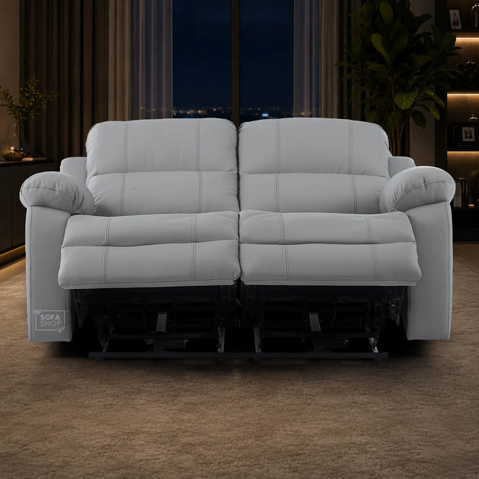 2 Seater Electric Recliner Sofa In Light Grey Real Leather | Smooth Power Recliner, USB-C Charging | Trento |The Sofa Shop