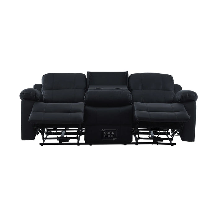 Trento 3 Seater Black Real Leather Electric Recliner Sofa | Power Recline, Drop-Down Table & USB-C Charging | The Sofa Shop