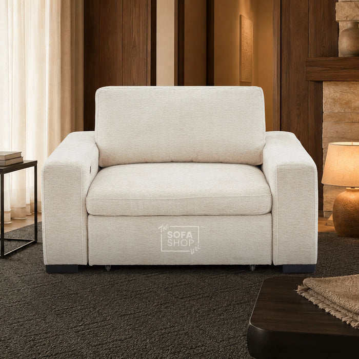 Extendable Electric Sofa Bed Chair in Cream Chenille | 1 Seat Power Sliding Sofa Bed Perfect for Home Cinema & Theatre Room | USBc & Sliding Buttons | Palma | The Sofa Shop