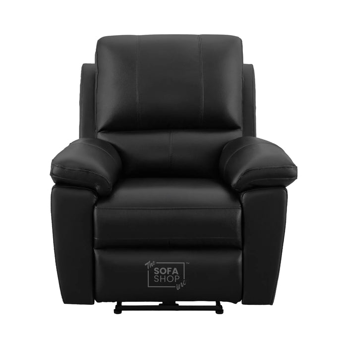 3+1 Electric Recliner Sofa Set In Black Real Leather | Recliner Sofa Suite With Power Recline + Drop-Down Table + Cup Holders + USB-C Charging | Trento | The Sofa Shop