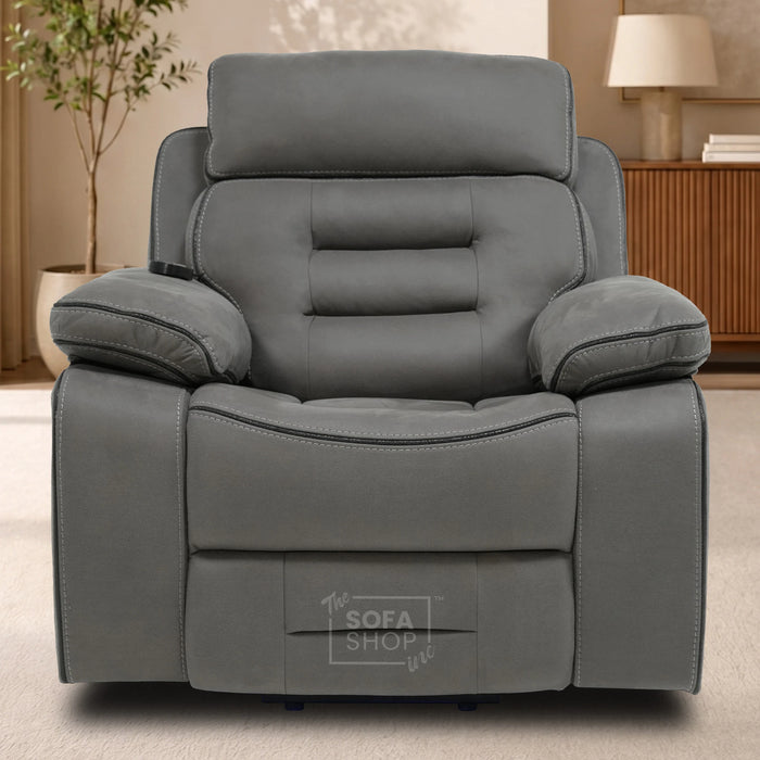 Electric Riser Chair In Graphite Grey Fabric | Hi-Tech Recliner Armchair With Vibration Massage + Heated Lumbar + Cooling Cup Holder + Power Headrest | Tuscany | The Sofa Shop