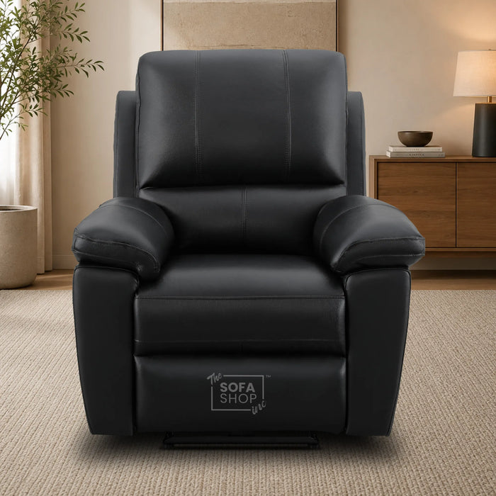 1 Seater Electric Recliner Chair In Black Real Leather | Hi-Tech Cinema Armchair With Power Recline + USB-C Charging + Padded Armrests + Lower Back Cushioning + Wall Hugging Design | Trento | The Sofa Shop
