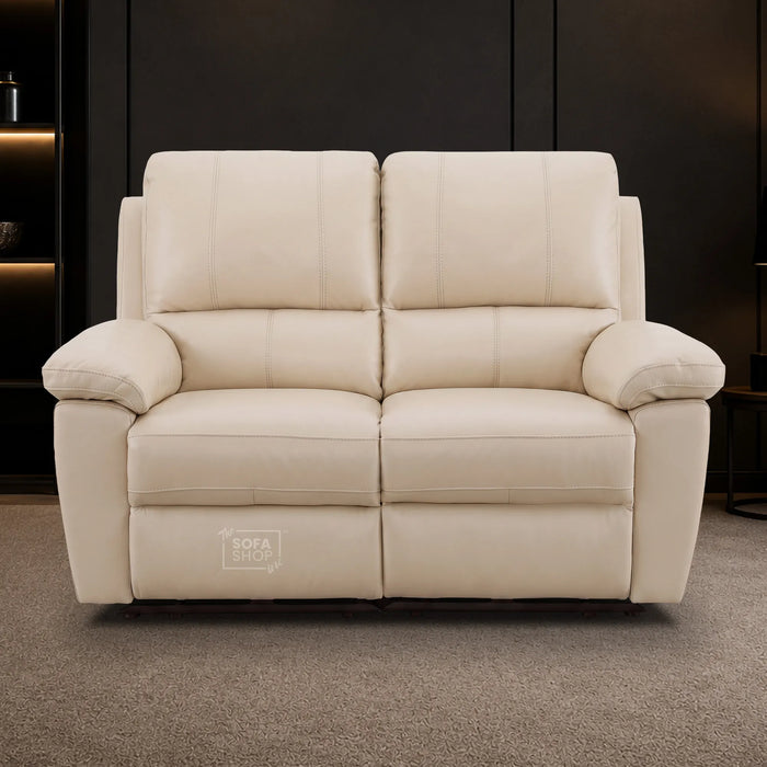 2 Seater Electric Recliner Sofa In Cream Real Leather | Smooth Power Recliner, USB-C Charging | Trento | The Sofa Shop