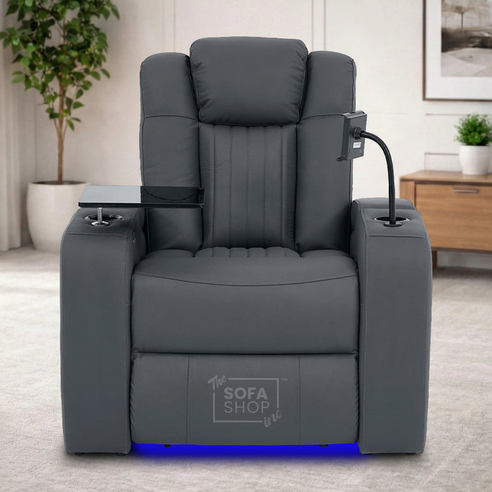 Real Leather 3+2+1 Piece Electric Home Cinema Theatre Sofa Set | Couch Suite Package in Grey + Massage + Heating + Power Recliners + Wireless Charging | Capri