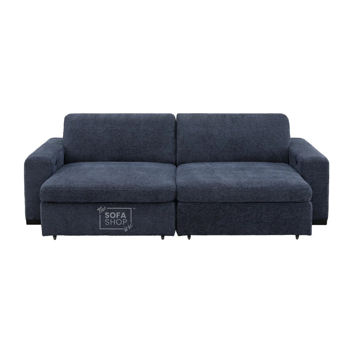 3 Seater Fabric Extendable Electric Sofa Bed | Power Sliding Couch With USB+C Charging | Blue Chenille Fabric | Home Theatre Seating & Comfort Headrests | Palma | The Sofa Shop