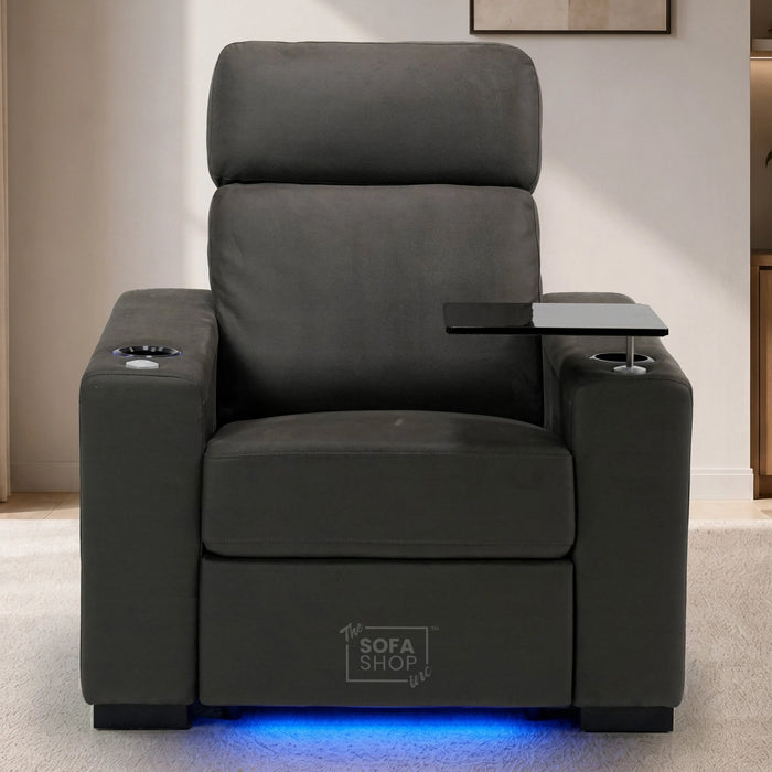 1 Seater Dark Grey Fabric Electric Recliner Cinema Chair | Recliner Armchair With Power Headrest, Lumbar Support & USB Charging | Palmero | The Sofa Shop