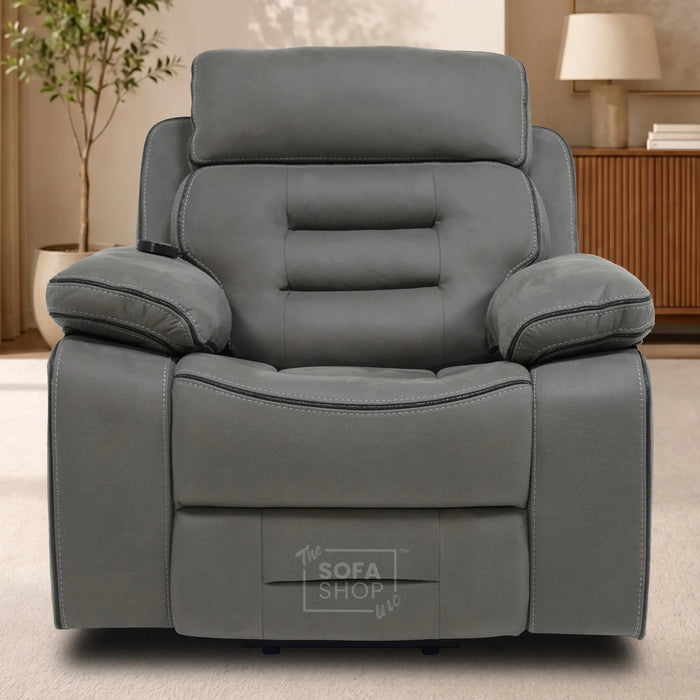 Electric Riser Chair In Graphite Grey Fabric | Hi-Tech Recliner Armchair With Vibration Massage + Heated Lumbar + Cooling Cup Holder + Power Headrest | Tuscany | The Sofa Shop