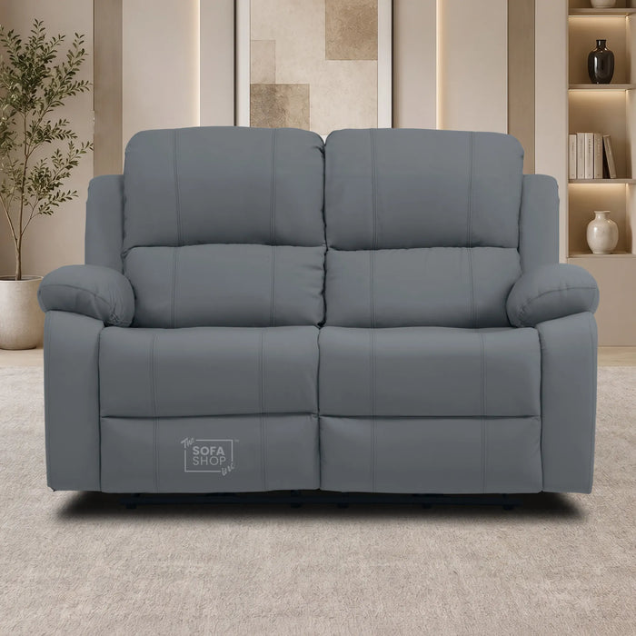 Grey Real Leather Electric Recliner Sofa 2 Seater | Smooth Power Recliner + USB-C Charging | The Sofa Shop