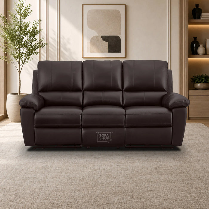 3+2 Electric Recliner Sofa Set In Dark Brown Real Leather | Recliner Sofa Package With Power Recline + Drop-Down Table + Cup Holders + USB-C Charging | Trento | The Sofa Shop