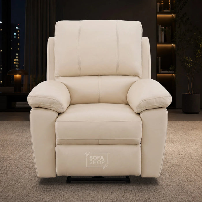 3+1 Electric Recliner Sofa Set In Cream Real Leather | Recliner Sofa Suite With Power Recline + Drop-Down Table + Cup Holders + USB-C Charging | Trento | The Sofa Shop
