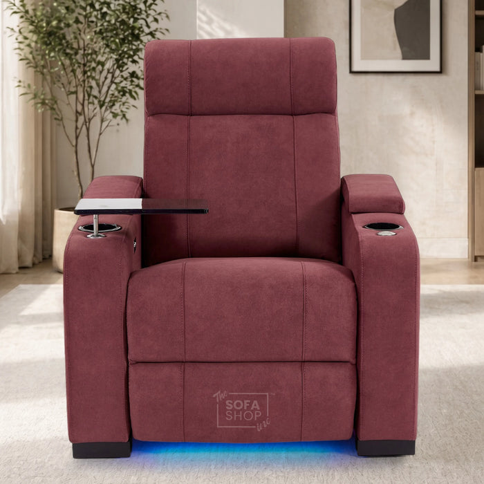 Recliner Chair with Electric Reclining, Massage, USB Ports, Cup Holders & LED Lights, Purple Velvet Sofa | Rimini | The Sofa Shop