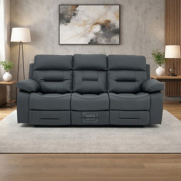 3 Seater Electric Recliner Cinema Sofa in Grey Real Leather | Hi-Tech Cinema Seats with Massage, Drop-Down Table, LED Reading Light, Power Headrest, Power Recliner, Storage Drawer, Heating, USB & Wireless Charging | Sicily