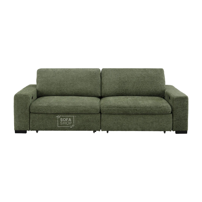 Extendable Electric Sofa Bed in Green Chenille Fabric | 3 Seater Power Sliding Couch Perfect for Home Cinema & Movie Nights | USBc Charging Ports | Palma | The Sofa Shop