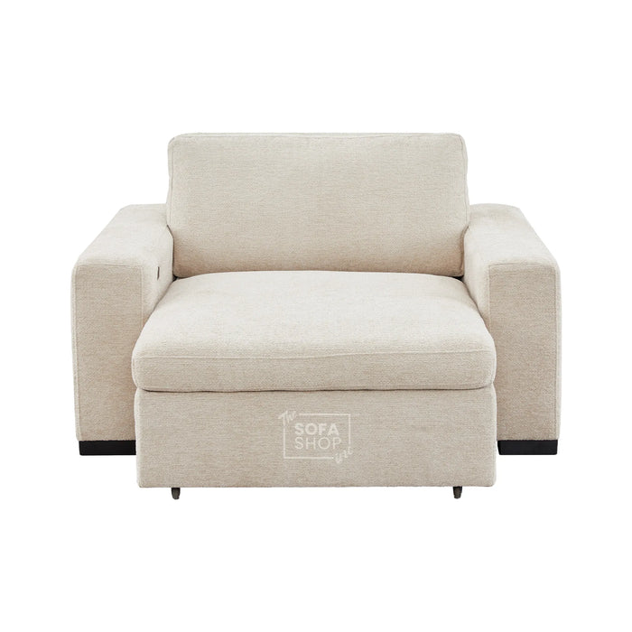 Extendable Electric Sofa Bed Chair in Cream Chenille | 1 Seat Power Sliding Sofa Bed Perfect for Home Cinema & Theatre Room | USBc & Sliding Buttons | Palma | The Sofa Shop