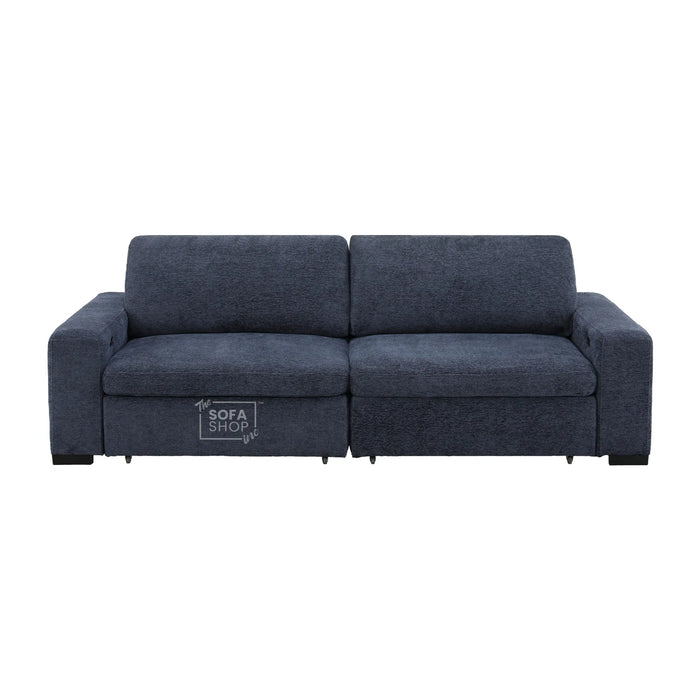 3 Seater Fabric Extendable Electric Sofa Bed | Power Sliding Couch With USB+C Charging | Blue Chenille Fabric | Home Theatre Seating & Comfort Headrests | Palma | The Sofa Shop
