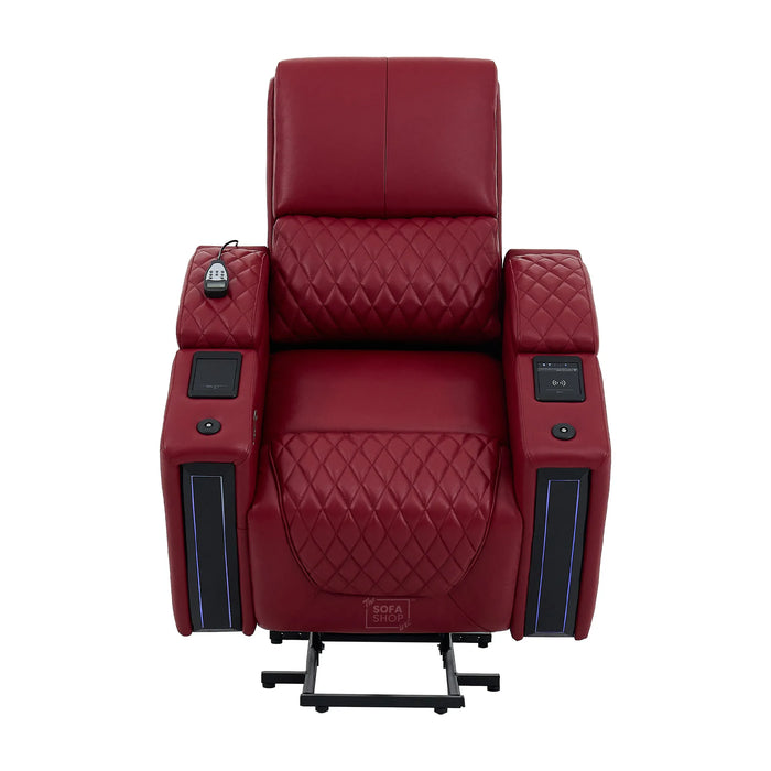Riser Recliner Chair in Red Real Leather | Hi-Tech Armchair with Dual Motor Lift + Vibration Massage+ Heated Lumbar + Cooling, Heating Cupholders + Power Headrest | Assisi | The Sofa Shop