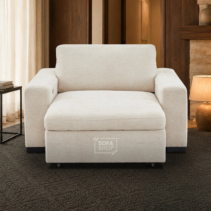 Extendable Electric Sofa Bed Chair in Cream Chenille | 1 Seat Power Sliding Sofa Bed Perfect for Home Cinema & Theatre Room | USBc & Sliding Buttons | Palma | The Sofa Shop