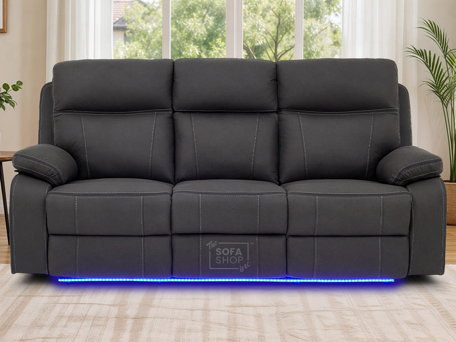 3 Seat Electric Recliner Home Cinema Theatre Sofa | Fabric Couch In Grey with Massage + Cupholders + Table + USB + Speakers | Vinsonova | The Sofa Shop