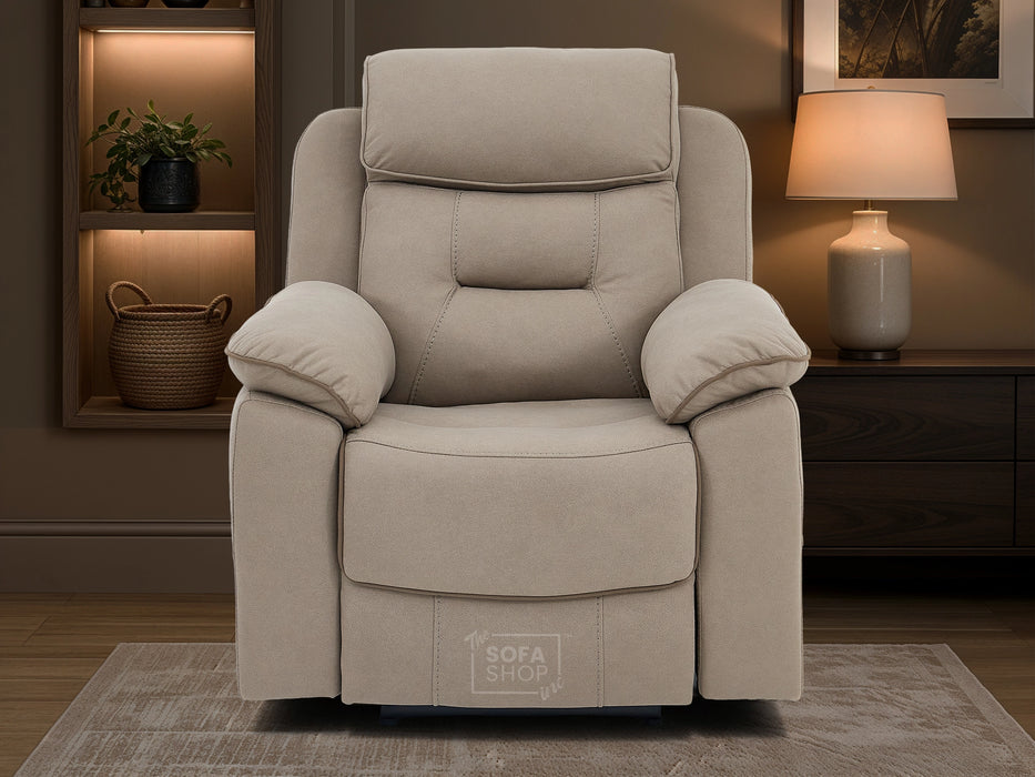 1 Seat Electric Recliner Chair Home Cinema Sofa | Fabric Chair In Beige | Hi-Tech Chair with Massage, Padded Armrests, USB & Power Headrest | Florence