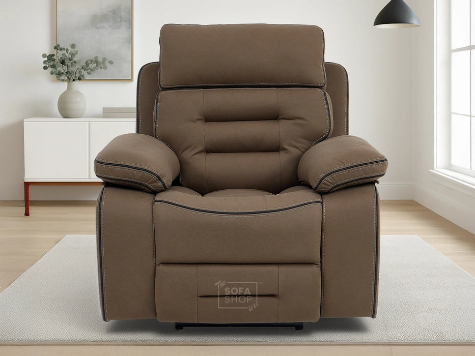 1 Seater Electric Recliner Armchair in Brown Fabric | Power Recliner with USB Button, Power Headrest & Massage | Tuscany | The Sofa Shop