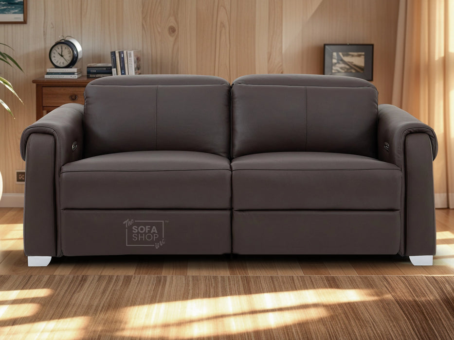 3+1 Real Leather Recliner Electric Sofa Set in Brown | Hi-Tech Sofa Set with Massage, USB Ports & Power Headrests | Turin