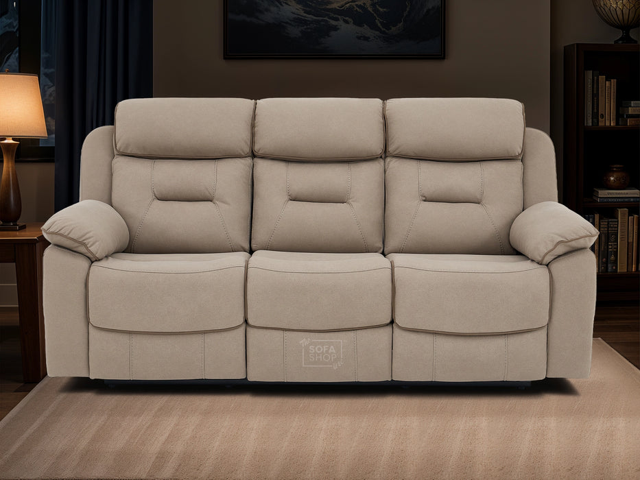 3 Seater Electric Recliner Cinema Sofa in Beige Fabric | Power Recliners with USB+C, Massage, Bluetooth Speaker, Fold-Down Table & Storage | Florence Series One