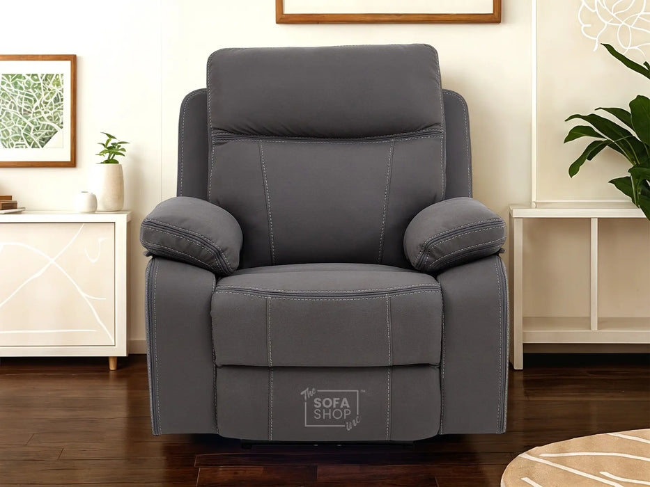 1 Seat Electric Recliner Chair Home Cinema Sofa | Hi-Tech Chair In Grey Fabric with Side Pocket + USB + Massage | Vinsonova