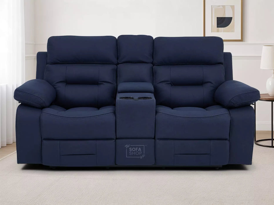 3+2 Electric Recliner Sofa Set in Blue Resillience Fabric | Hi-Tech Cinema Package with Massage, Drop-Down Table, Power Headrest, Power Recliner, Storage Drawer, USB & Wireless Charging | Sicily