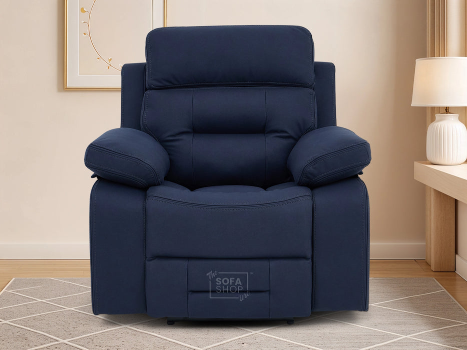 3+1 Electric Recliner Sofa Suite in Blue Resillience Fabric | Hi-Tech Cinema Set with Massage, Drop-Down Table, Power Headrest, Power Recliner, Storage Drawer, USB & Wireless Charging | Sicily