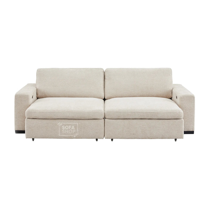 Extendable Electric Sofa - Bed in Cream Chenille Fabric | 3 Seater Power Sliding Couch Perfect for Home Cinema & Movie Nights  | USBc Charging Ports | Palma