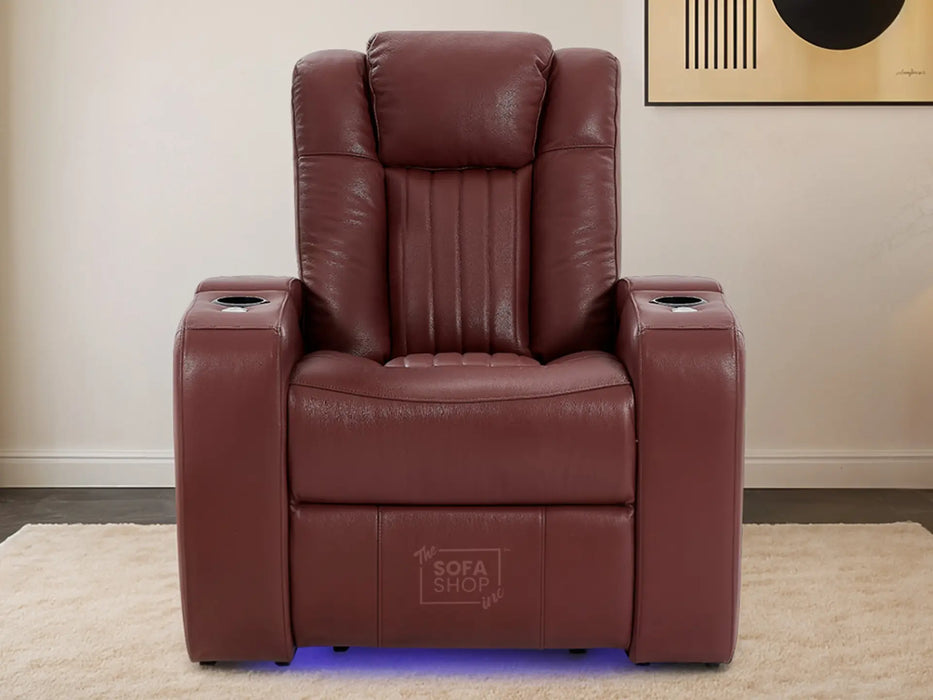 1 Seat Real Leather Electric Recliner Chair Home Cinema Sofa In Red with Full Reclining Seat + LED for Home Theatre Setup | Capri | The Sofa Shop