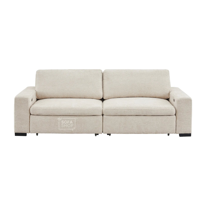 Extendable Electric Sofa - Bed in Cream Chenille Fabric | 3 Seater Power Sliding Couch Perfect for Home Cinema & Movie Nights  | USBc Charging Ports | Palma