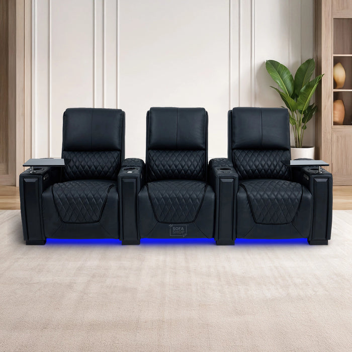 Real Leather 3+1 Seater Electric Recliner Sofa Set | 2-Piece Cinema Suite in Black with Chilled Cupholders & Power Headrests | Assisi | The Sofa Shop